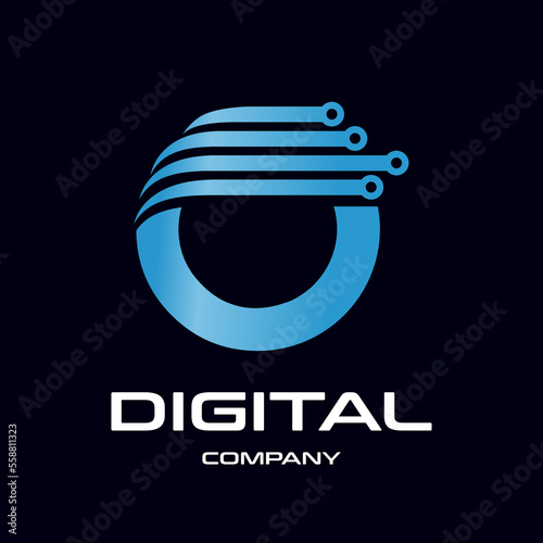 Letter O technology vector logo template. This design with dot symbol is suitable for industrial, automotive and energy, business.