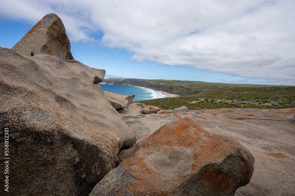 Flinders chase remarkable rocks on Kangaroo island in South Australia on a summers sunny day looking out onto the coast