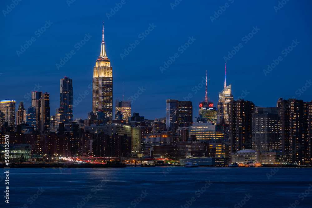 New York City skyline, Manhattan skyline after sunset