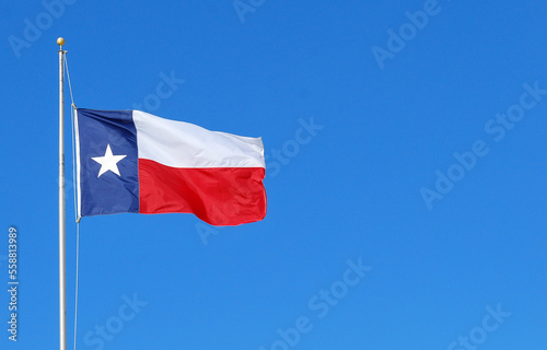Texas flag high in the sky outdoors.