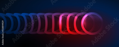 Neon glowing circles and round shape lines, magic energy space light concept, abstract background wallpaper design