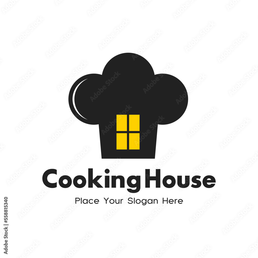Cooking House vector logo template. This logo with hat chef. Black color. Cooking House vector logo template. This logo with hat chef. Black color.