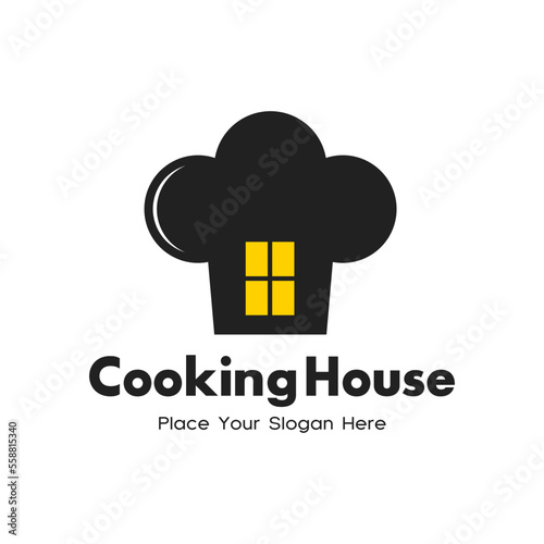 Cooking House vector logo template. This logo with hat chef. Black color.