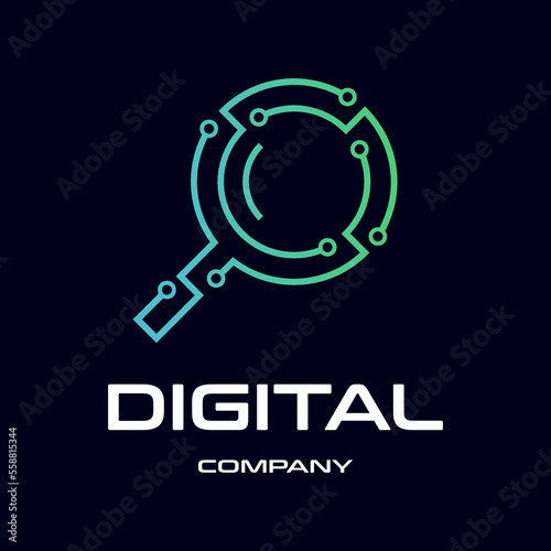 Magnifying Glass Technology vector logo template. Gradient color and modern.