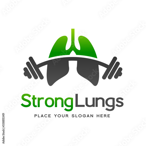 Strong Lungs or Lungs Exercise vector logo template. This logo with barbel symbol.