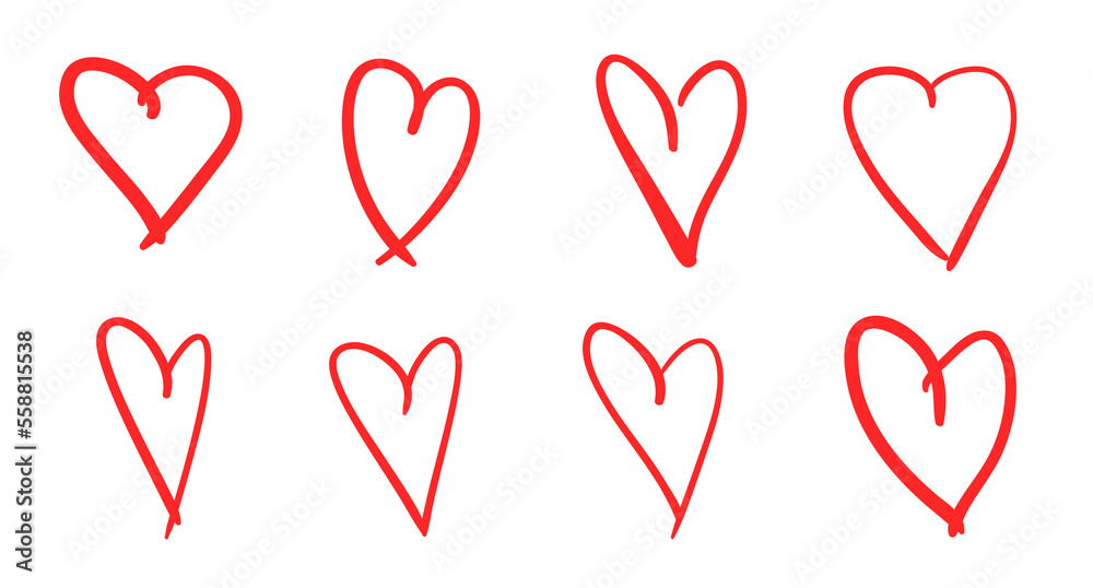 Abstract hearts on isolated white background. Hand drawn set of love signs. Line art creation. Colored illustration. Sketchy elements for poster or flyer Abstract hearts on isolated white background. Hand drawn set of love signs. Line art creation. Colored illustration. Sketchy elements for poster or flyer