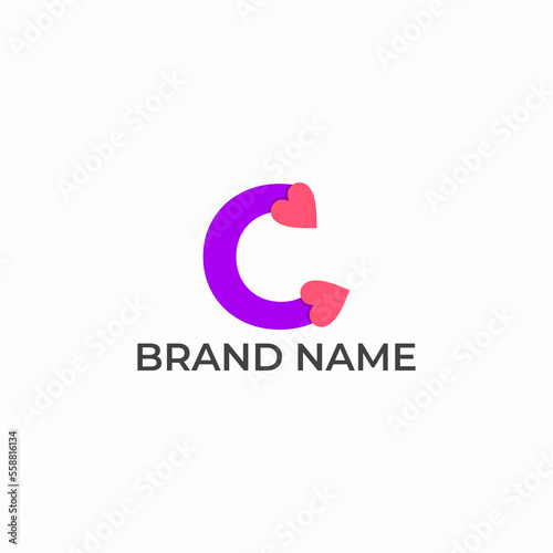 ILLUSTRATION LETTER C WITH LOVE, HEART SIMPLE MODERN LOGO ICON DESIGN VECTOR