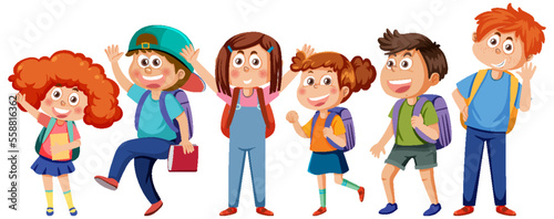 School kids cartoon characters set