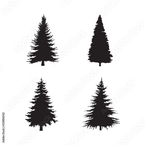 Isolated Pine on the white background. Pine silhouettes. Christmas elements. Vector illustration. Design  packaging  wallpaper.