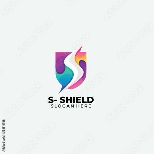 letter s shield logo design color illustration