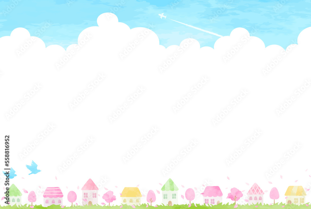 シンプルな春の街並みイラスト シンプルな春の街並みイラスト