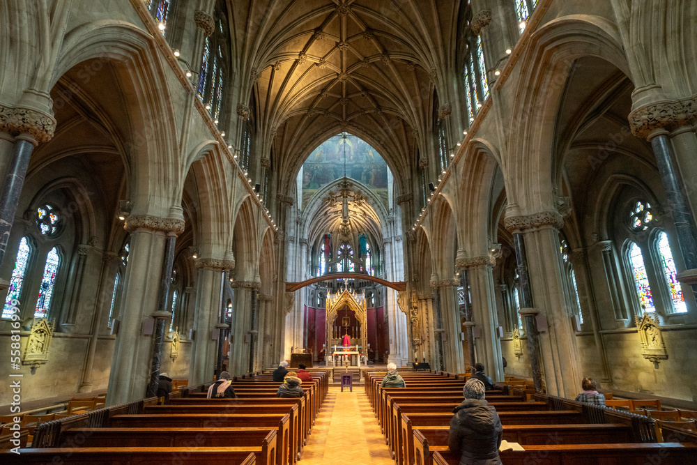Fototapeta premium The Church of Our Lady and the English Martyrs , Roman Catholic church located at Hills Road and Lensfield Road during winter snow at Cambridge , United Kingdom : 3 March 2018