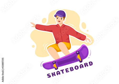 Skateboard Illustration with Skateboarders Jump using Board on Springboard in Skatepark in Extreme Sport Flat Style Cartoon Hand Drawn Templates
