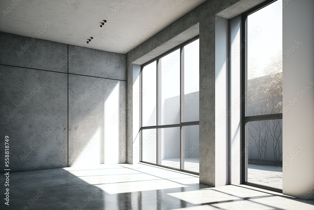 Fototapeta premium a sizable room with windows that let in natural light. Generative AI