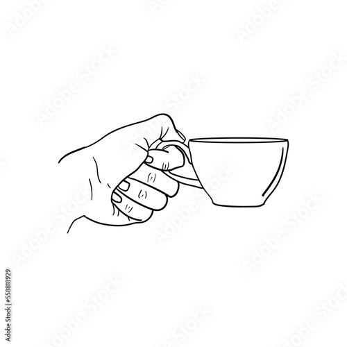 hand holding a cup of coffee icon, line art of hand holding a cup of coffee