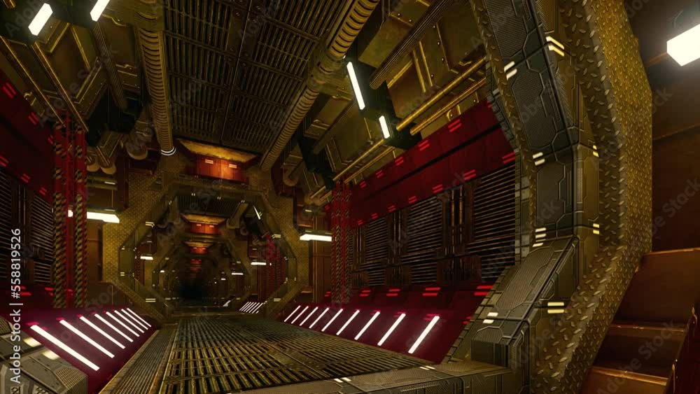 Movement along the corridor of the space hangar