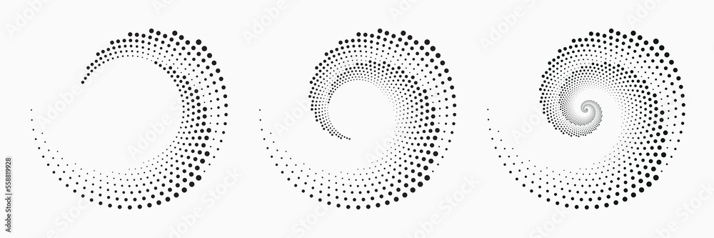 Dotted circular logo. circular concentric dots isolated on the white background. Halftone fabric design. Halftone circle dots texture. Vector design element for various purposes.