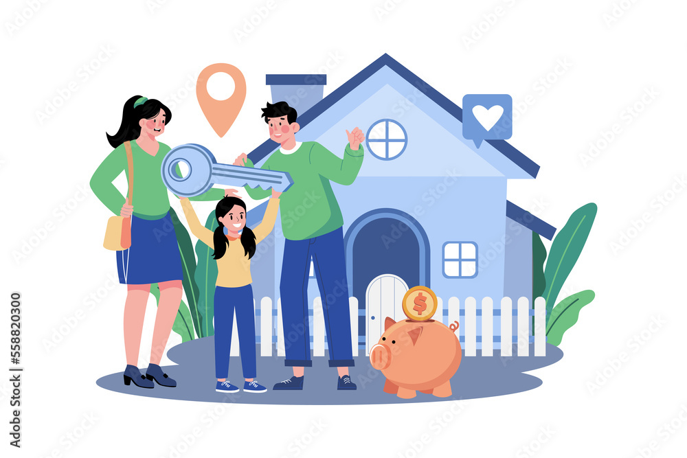 Happy family standing in front of a new house Happy family standing in front of a new house