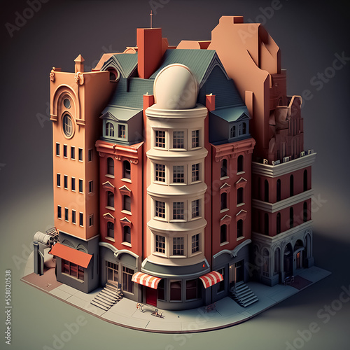 buildings in isometric form. business skyscrapers and office buildings. 3D city planning and development. Architecture of the cityscape and street elements for the map. 3D illustration 