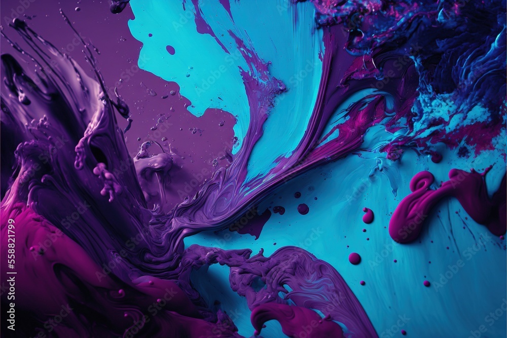 a close up of a purple and blue liquid painting on a black background