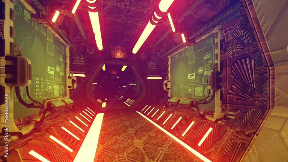 Corridor illuminated with neon light