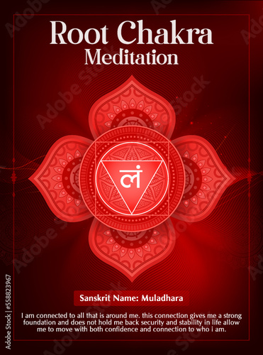 Root chakra Meditation poster Design-Vector illustration