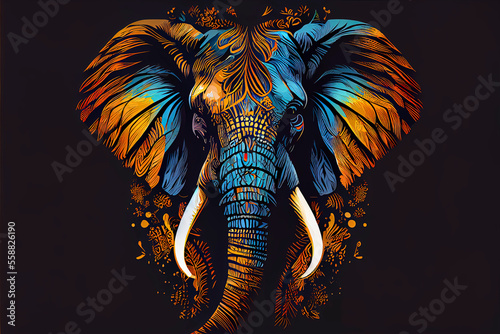 elephant head Fokus in camera ethnic painting with feathers © surassawadee