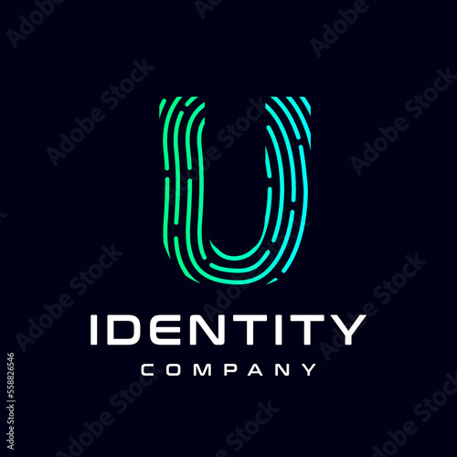 Fingerprint U letter vector template logo. Design with gradient and technology. This graphic is suitable for identification, security, protection and business.