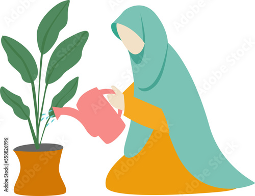 girl watering a plant