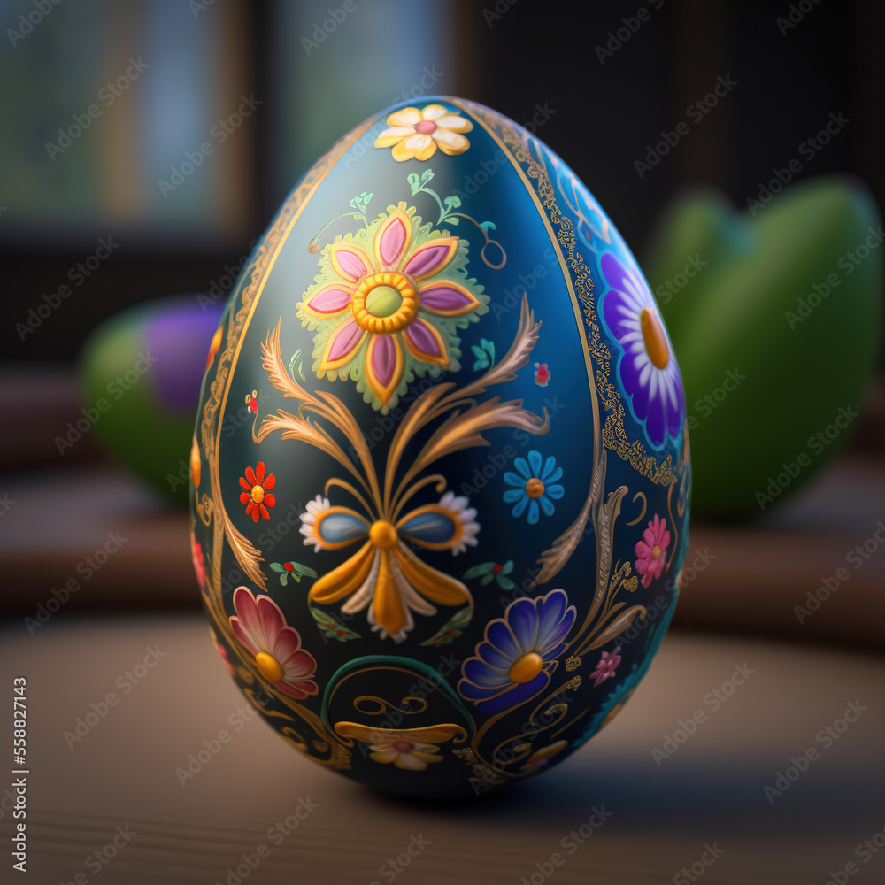 Easter Egg On Table - Painted Easter Egg On Table - Painted