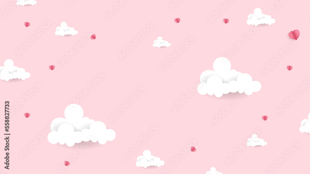 Happy Valentine's Day Background with clouds and heart on pink background ,for February 14, Vector illustration EPS 10