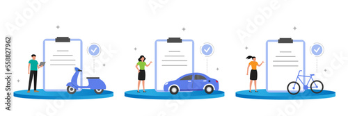 Vehicle insurance illustration set. Insurance policy with full coverage and protection. Vector illustration