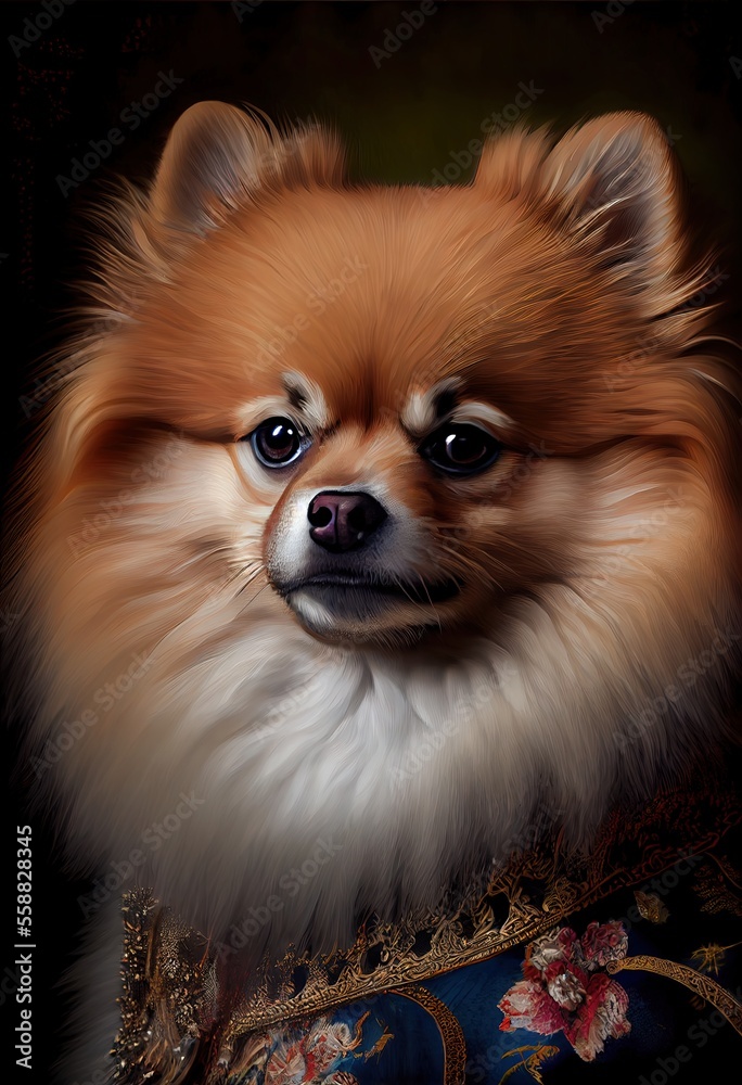 Pomeranian Dog Breed Portrait Royal Renaissance Animal Painting
