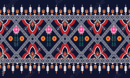 Abstract geometric ethnic pattern design for clothing, fabric, background, wallpaper, wrapping, batik. Knitwear, Pixel pattern, Embroidery style. Vector illustration