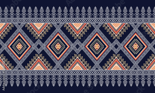 Abstract geometric ethnic pattern design for clothing, fabric, background, wallpaper, wrapping, batik. Knitwear, Pixel pattern, Embroidery style. Vector illustration