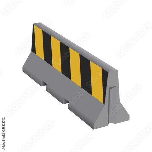 Striped yellow and black concrete barriers for blocking road. Vector illustration, concrete road barriers, isolated on white