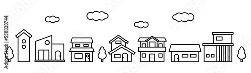 シンプルな線画の街並み　ベクターイラスト
