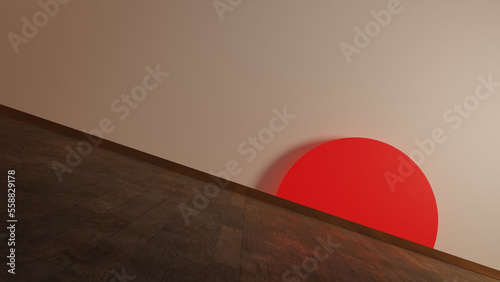 wood table top with red light circle on background