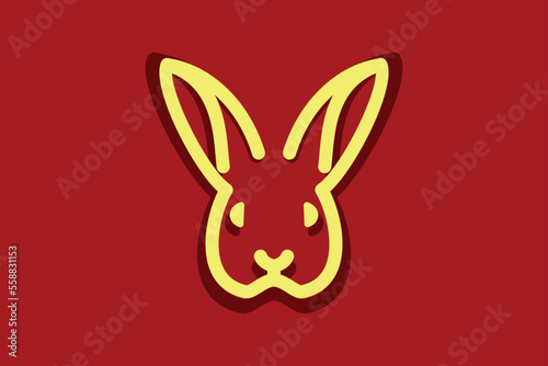 Simple rabbit icon drawing with red background  welcome the year of rabbit in Chinese calendar
