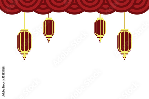 Lampion decoration illustration with oriental ornament flat style
