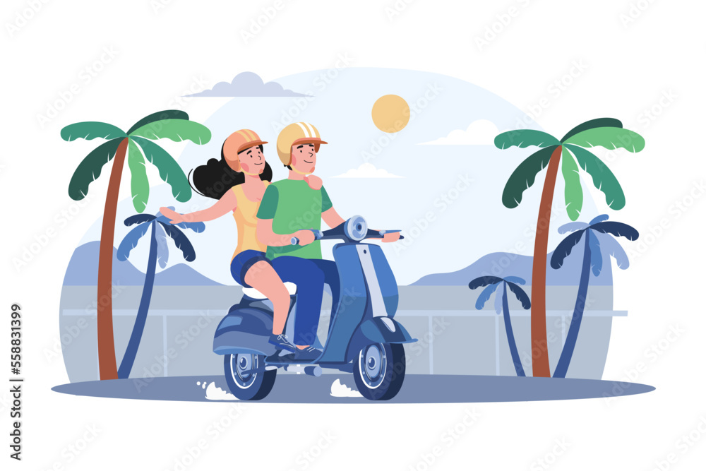 Couple Riding The Scooter