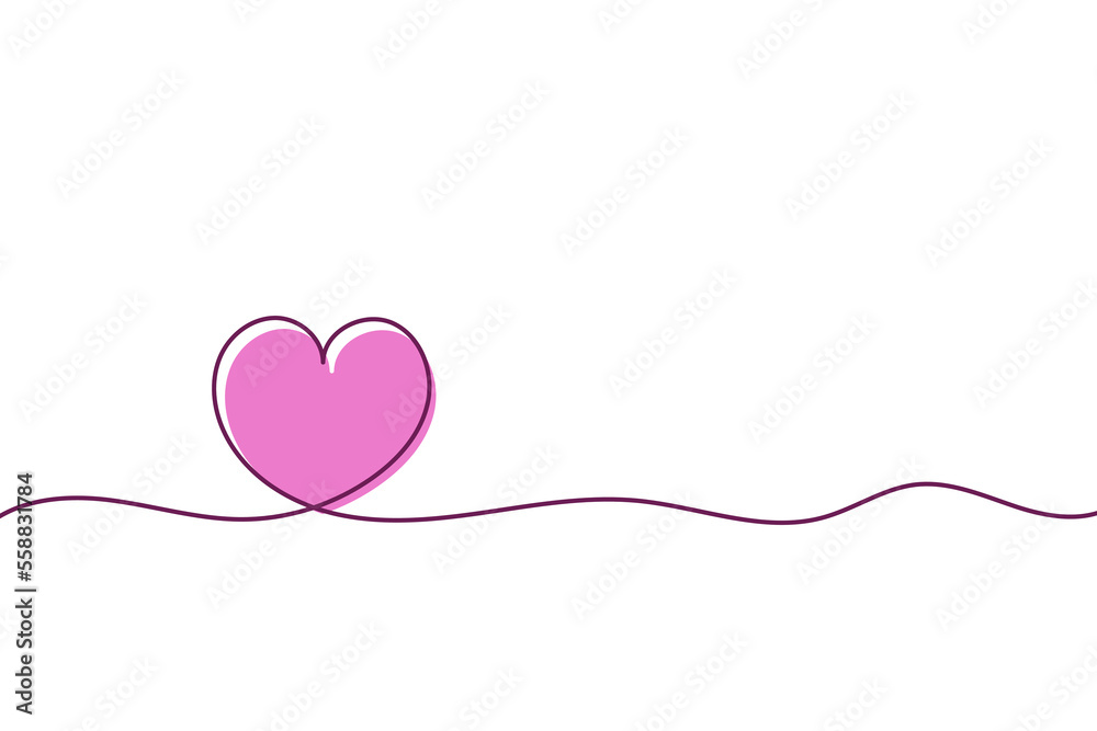 Line art with a light pink heart and a wavy line on a white background.