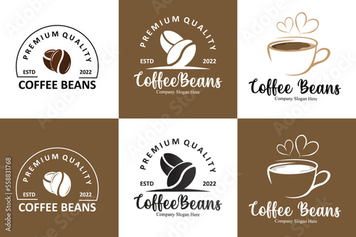 coffee bean drink logo design in brown color vector illustration