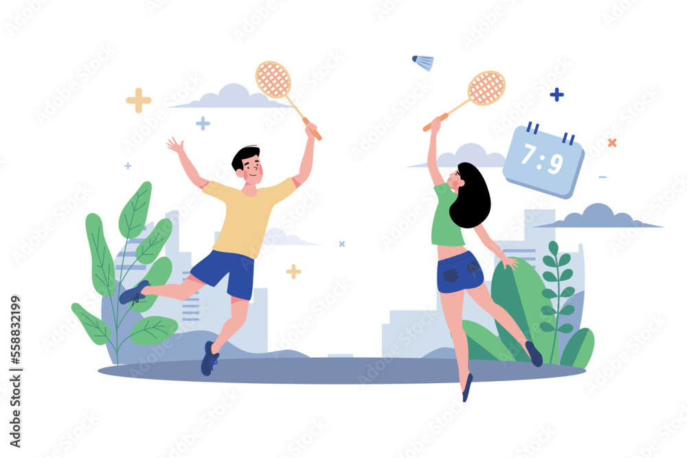 Couple Playing Badminton