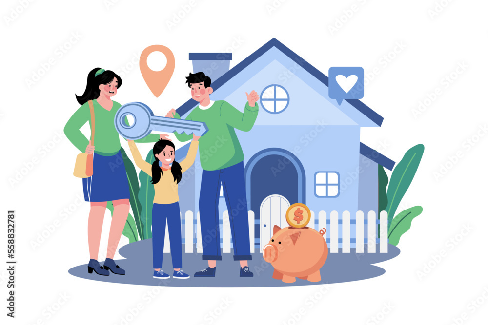 Happy family standing in front of a new house Happy family standing in front of a new house