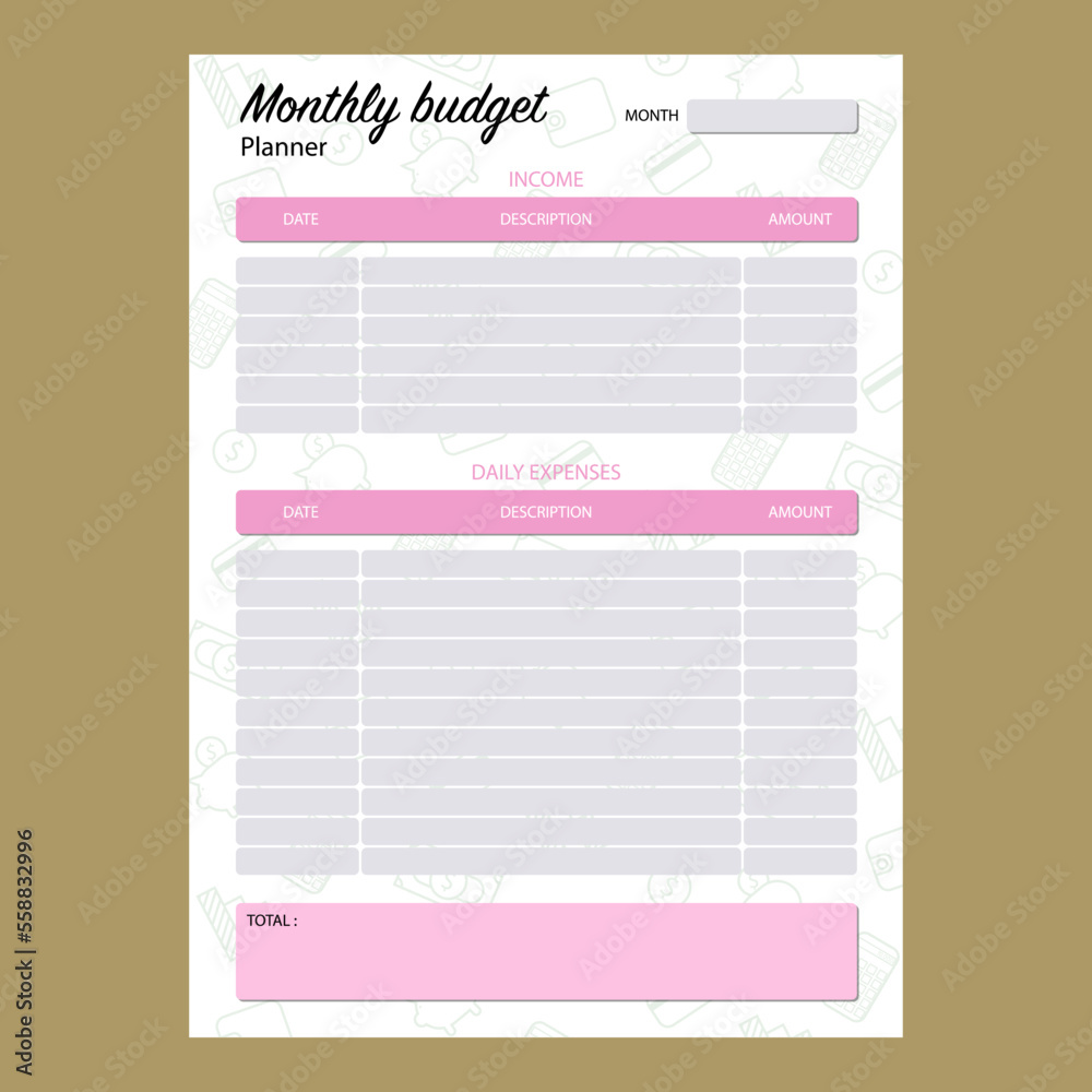 Fototapeta premium monthly budget planner with green pattern in vector