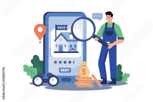 A man finding a house for rent on a mobile app