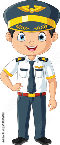 Cartoon happy young pilot standing