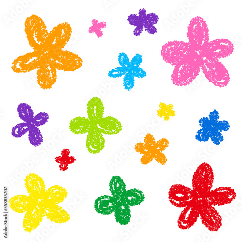 クレヨン素材の手描きの花
