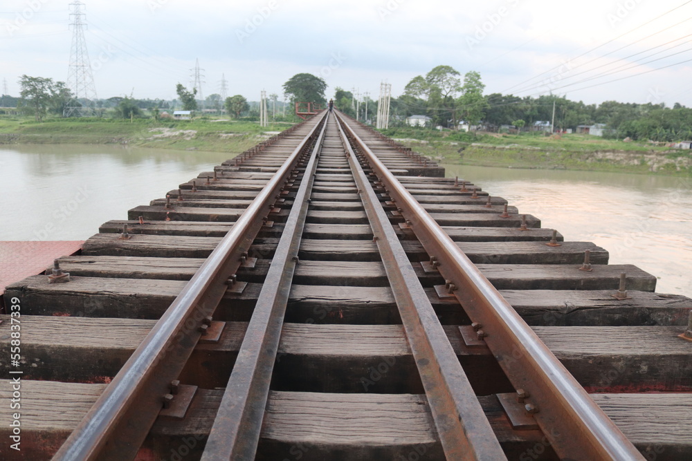 An amazing railway line on the bridge rom Bangladesh.